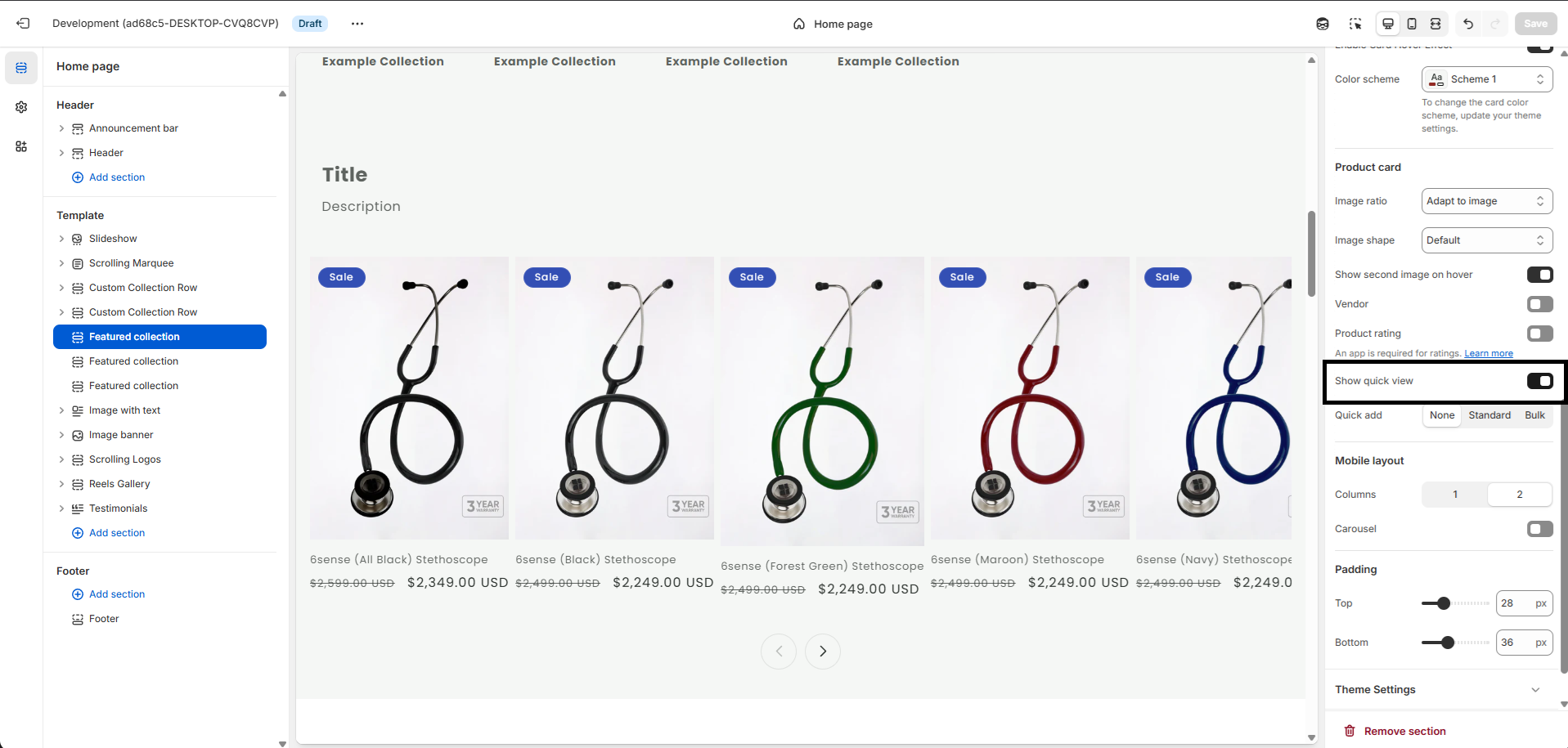 Quick View Configuration